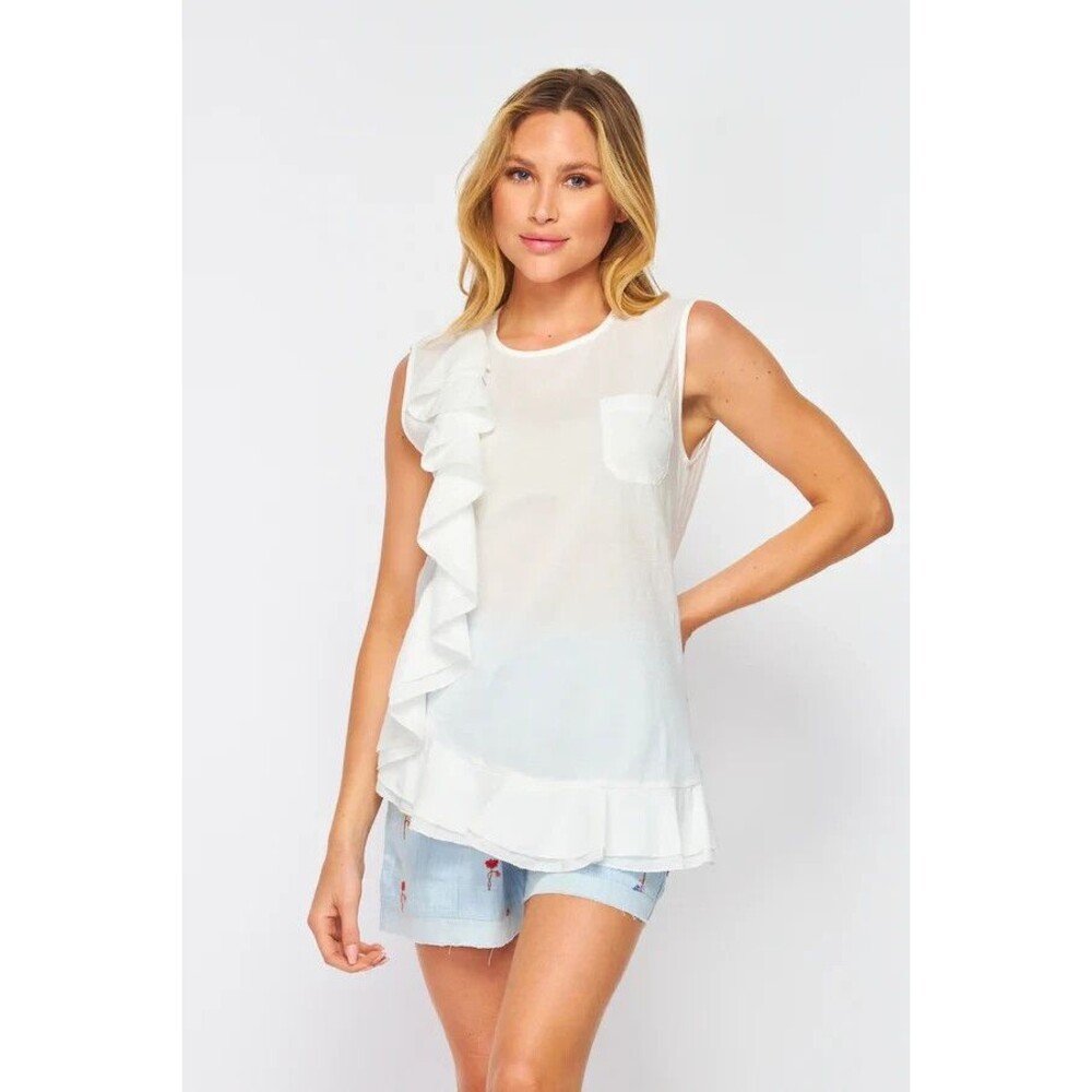 Eze Sur Mer Anthropologie Voile Tunic Top Solid White Ruffle Cotton M New 262355